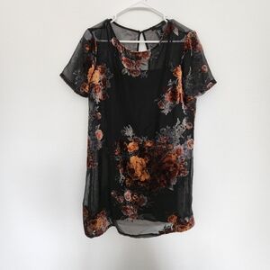 Forever 21 Sheer Mesh Velvet Roses Dress Size L